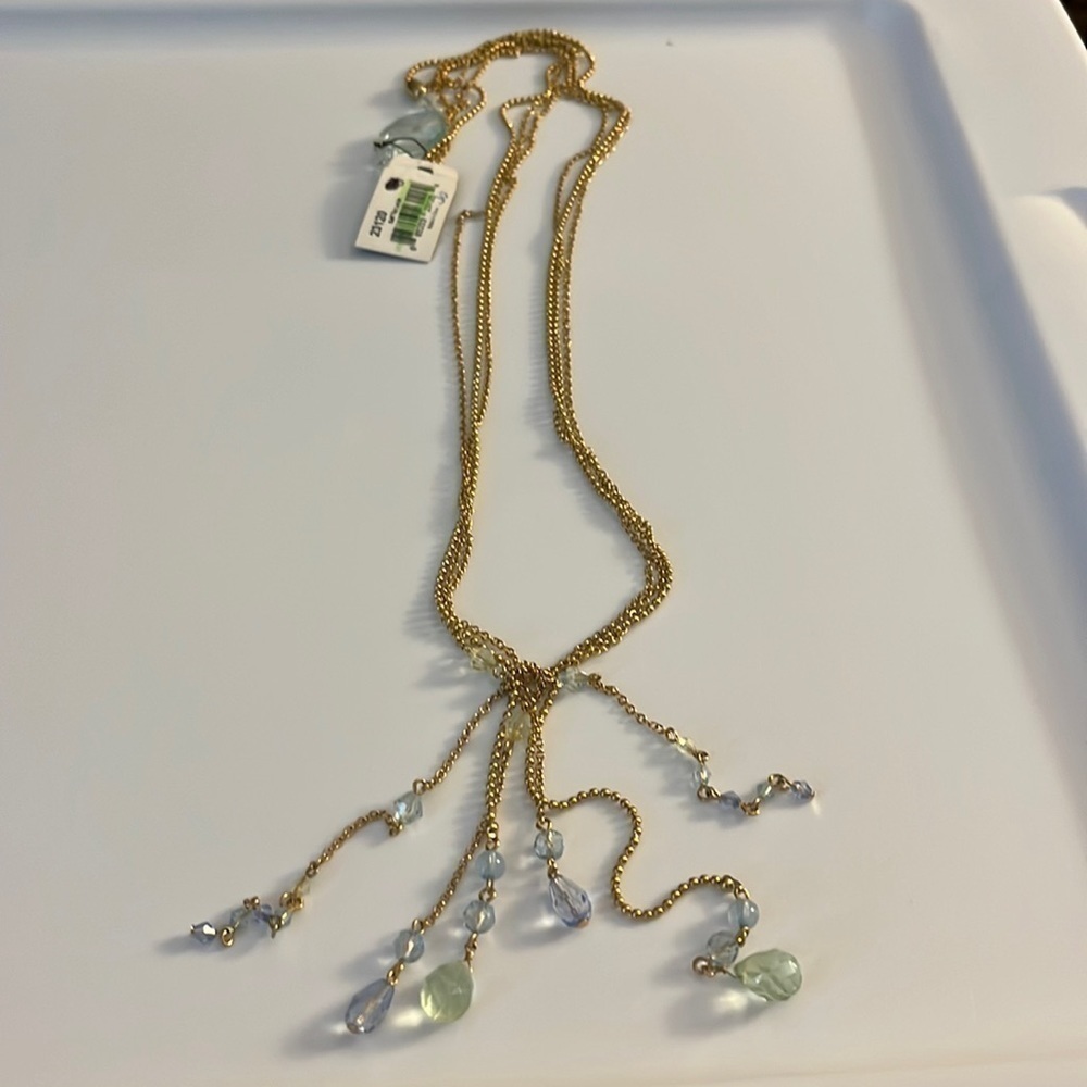 Cookie Lee long lariat necklace with iridescent clear beads. NWT